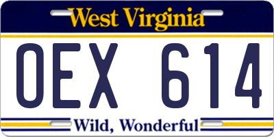 WV license plate OEX614