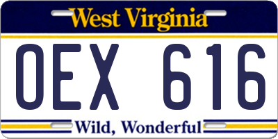 WV license plate OEX616