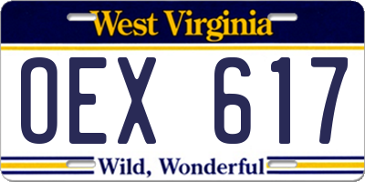 WV license plate OEX617