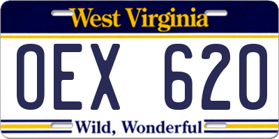 WV license plate OEX620