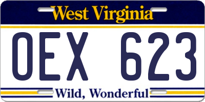 WV license plate OEX623