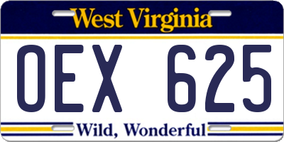 WV license plate OEX625