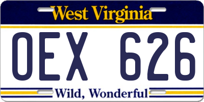 WV license plate OEX626