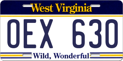 WV license plate OEX630
