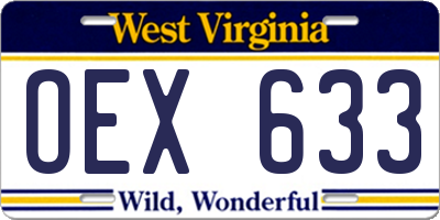 WV license plate OEX633