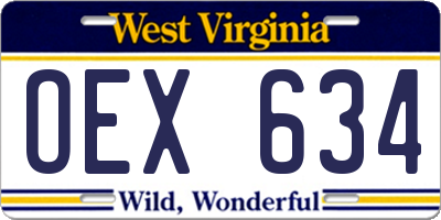 WV license plate OEX634