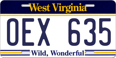 WV license plate OEX635