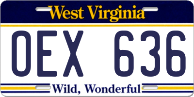 WV license plate OEX636