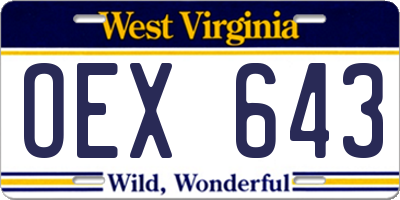 WV license plate OEX643