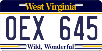 WV license plate OEX645