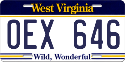 WV license plate OEX646