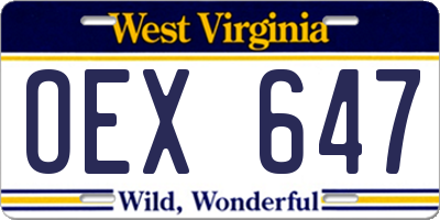 WV license plate OEX647