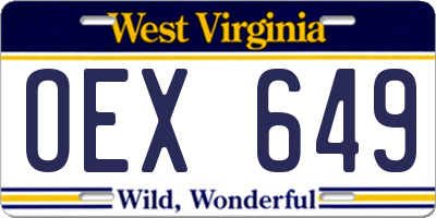 WV license plate OEX649