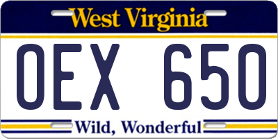 WV license plate OEX650