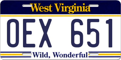 WV license plate OEX651