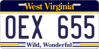 WV license plate OEX655