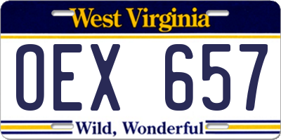 WV license plate OEX657