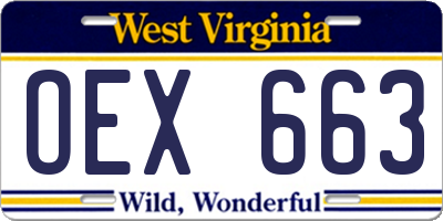 WV license plate OEX663