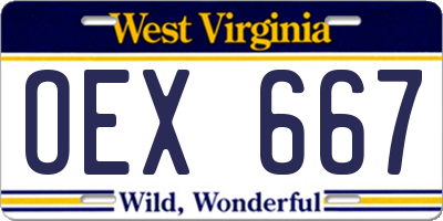WV license plate OEX667