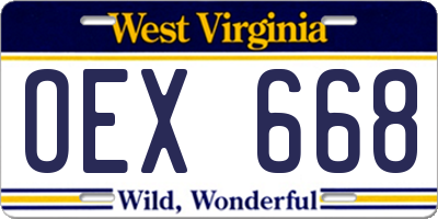 WV license plate OEX668