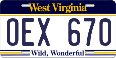 WV license plate OEX670
