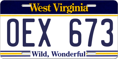 WV license plate OEX673