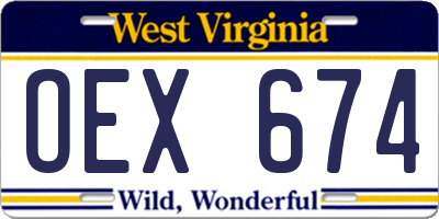 WV license plate OEX674