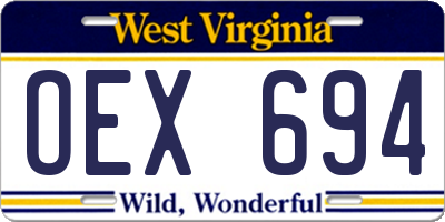 WV license plate OEX694