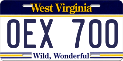 WV license plate OEX700