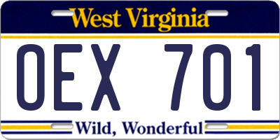 WV license plate OEX701
