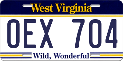 WV license plate OEX704