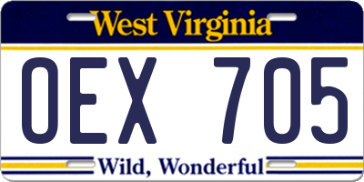WV license plate OEX705