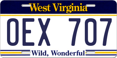 WV license plate OEX707
