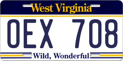 WV license plate OEX708