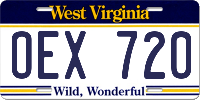 WV license plate OEX720