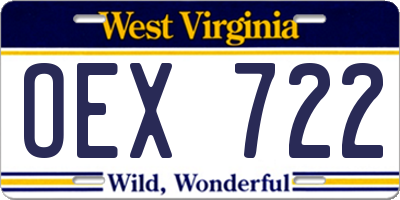 WV license plate OEX722