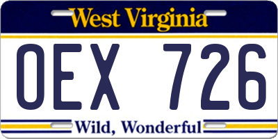 WV license plate OEX726