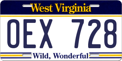 WV license plate OEX728