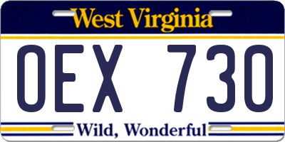 WV license plate OEX730