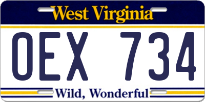WV license plate OEX734