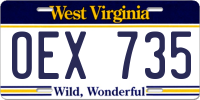 WV license plate OEX735