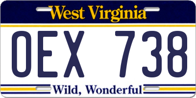 WV license plate OEX738