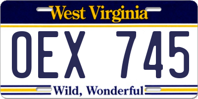 WV license plate OEX745