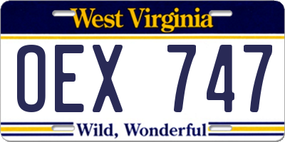 WV license plate OEX747