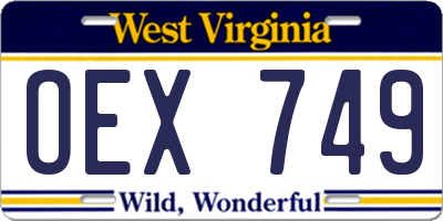 WV license plate OEX749