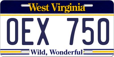 WV license plate OEX750