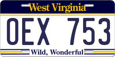 WV license plate OEX753