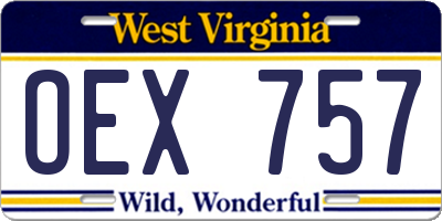 WV license plate OEX757