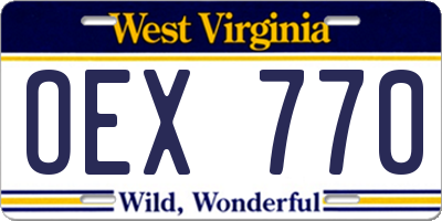 WV license plate OEX770