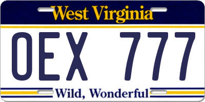 WV license plate OEX777